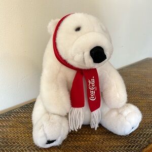 Coca-Cola polar bear, plush, Coca-Cola scarf around neck